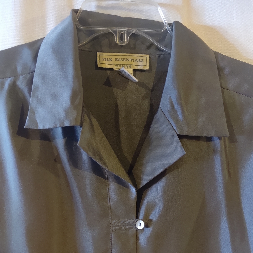 Silk Essentials Grey Silk Button Down Blouse Jack… - image 4